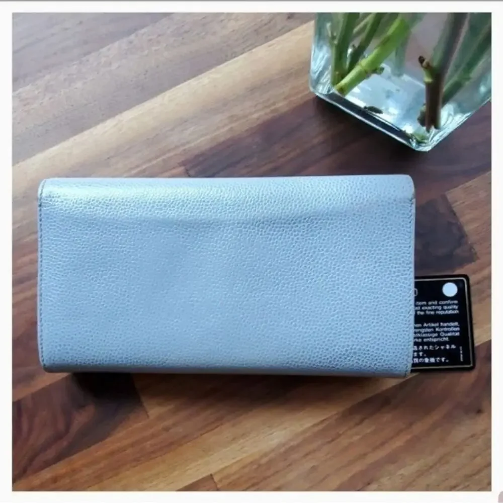 Chanel Powder Blue Logo Caviar Leather Long Wallet